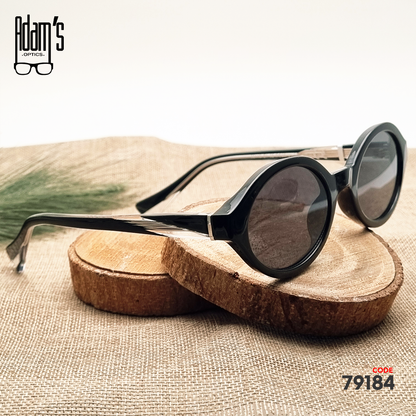 Black oval Amber 98119 sunglasses with dark black tinted lenses